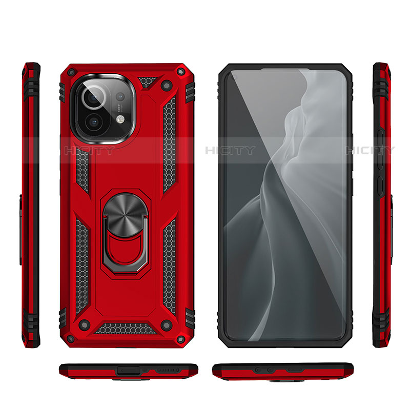 Custodia Silicone e Plastica Opaca Cover con Magnetico Anello Supporto R03 per Xiaomi Mi 11 Lite 4G Rosso