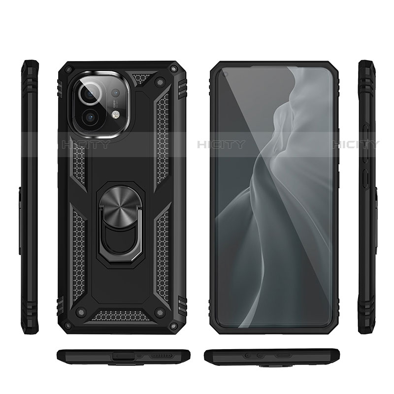 Custodia Silicone e Plastica Opaca Cover con Magnetico Anello Supporto R03 per Xiaomi Mi 11 Lite 5G NE Nero