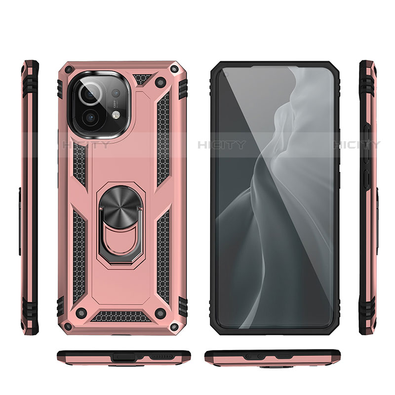 Custodia Silicone e Plastica Opaca Cover con Magnetico Anello Supporto R03 per Xiaomi Mi 11 Lite 5G NE Oro Rosa