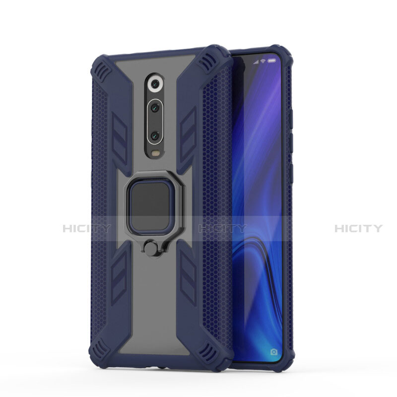 Custodia Silicone e Plastica Opaca Cover con Magnetico Anello Supporto R03 per Xiaomi Mi 9T Pro Blu