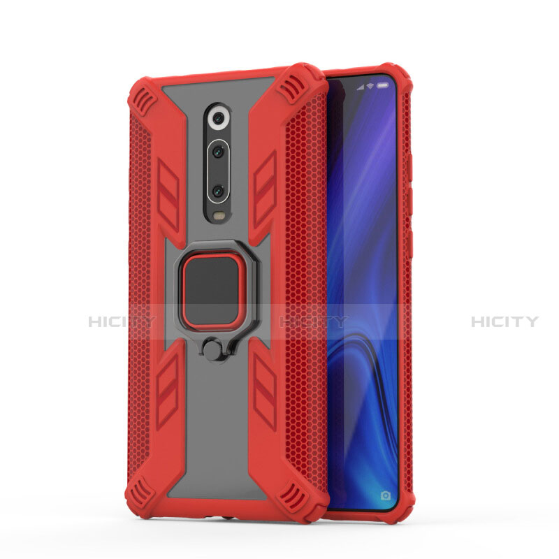 Custodia Silicone e Plastica Opaca Cover con Magnetico Anello Supporto R03 per Xiaomi Mi 9T Rosso