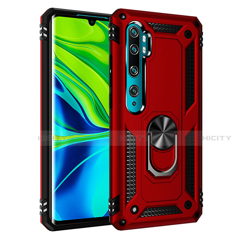 Custodia Silicone e Plastica Opaca Cover con Magnetico Anello Supporto R03 per Xiaomi Mi Note 10 Rosso