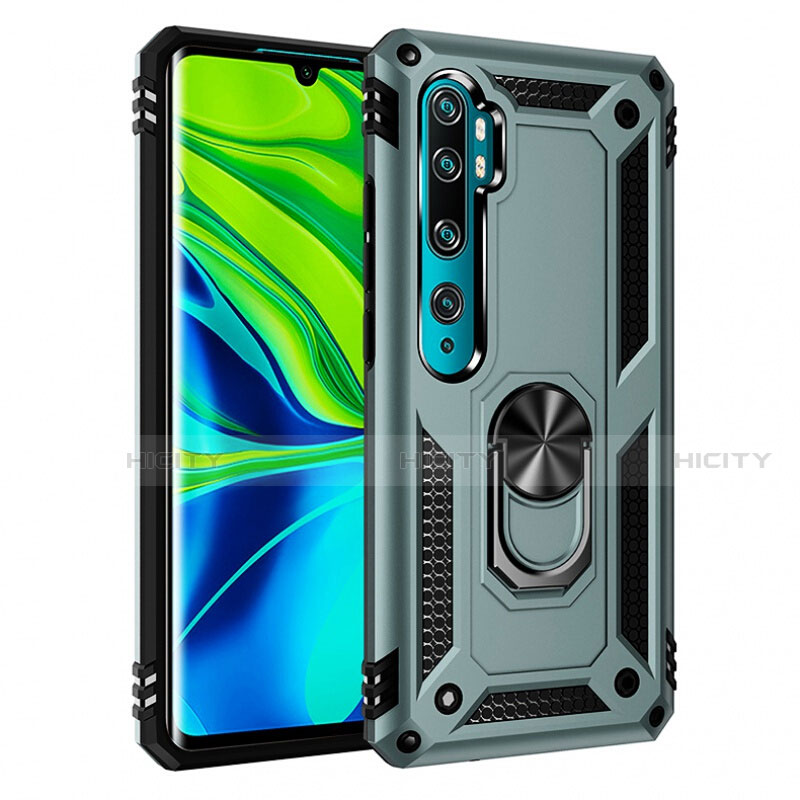 Custodia Silicone e Plastica Opaca Cover con Magnetico Anello Supporto R03 per Xiaomi Mi Note 10 Verde