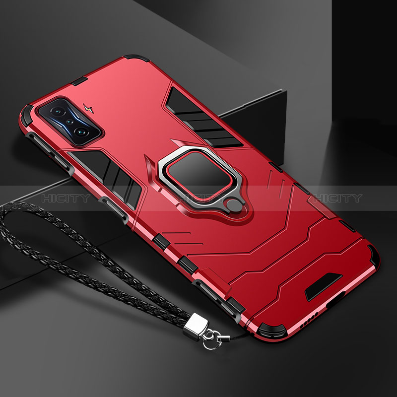 Custodia Silicone e Plastica Opaca Cover con Magnetico Anello Supporto R03 per Xiaomi Poco F4 GT 5G Rosso