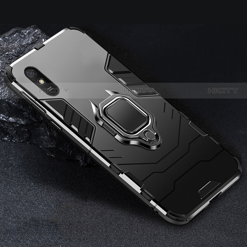 Custodia Silicone e Plastica Opaca Cover con Magnetico Anello Supporto R03 per Xiaomi Redmi 9A Nero