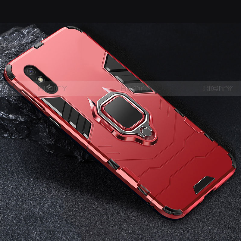 Custodia Silicone e Plastica Opaca Cover con Magnetico Anello Supporto R03 per Xiaomi Redmi 9A Rosso