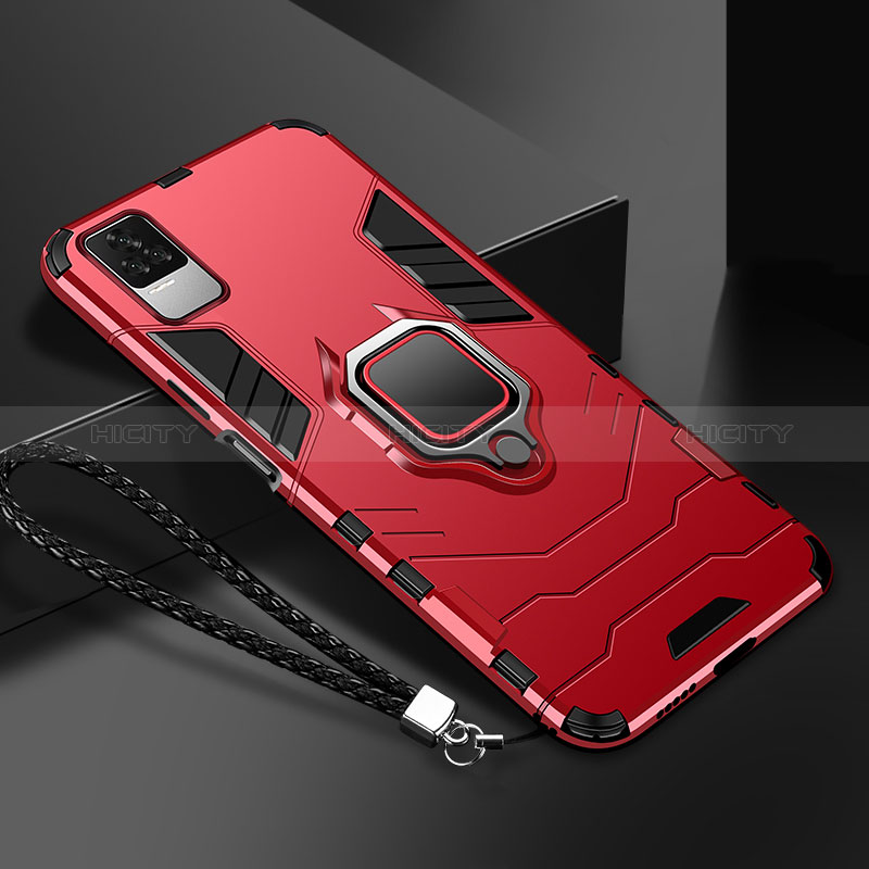 Custodia Silicone e Plastica Opaca Cover con Magnetico Anello Supporto R03 per Xiaomi Redmi K40S 5G Rosso