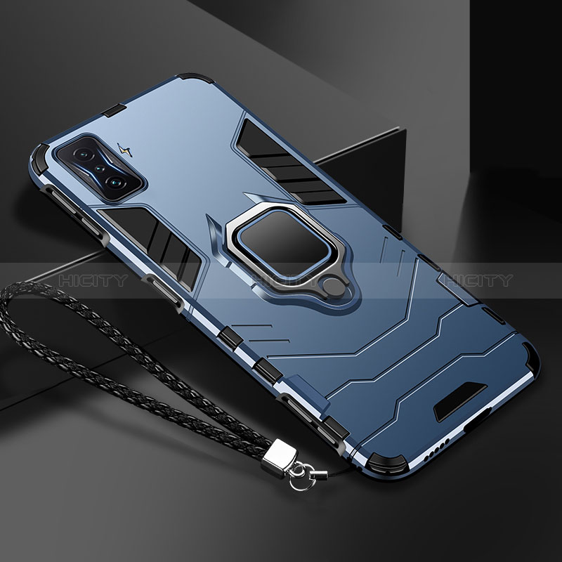 Custodia Silicone e Plastica Opaca Cover con Magnetico Anello Supporto R03 per Xiaomi Redmi K50 Gaming AMG F1 5G Blu