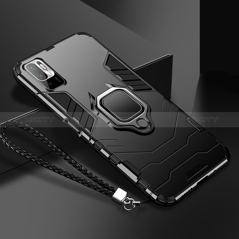 Custodia Silicone e Plastica Opaca Cover con Magnetico Anello Supporto R03 per Xiaomi Redmi Note 10 5G Nero