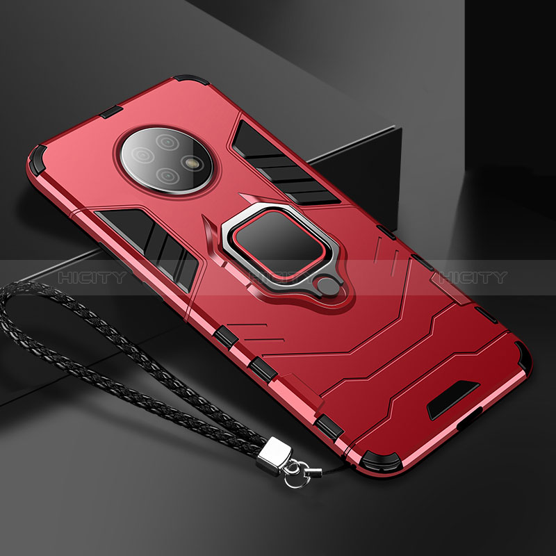 Custodia Silicone e Plastica Opaca Cover con Magnetico Anello Supporto R03 per Xiaomi Redmi Note 9 5G Rosso