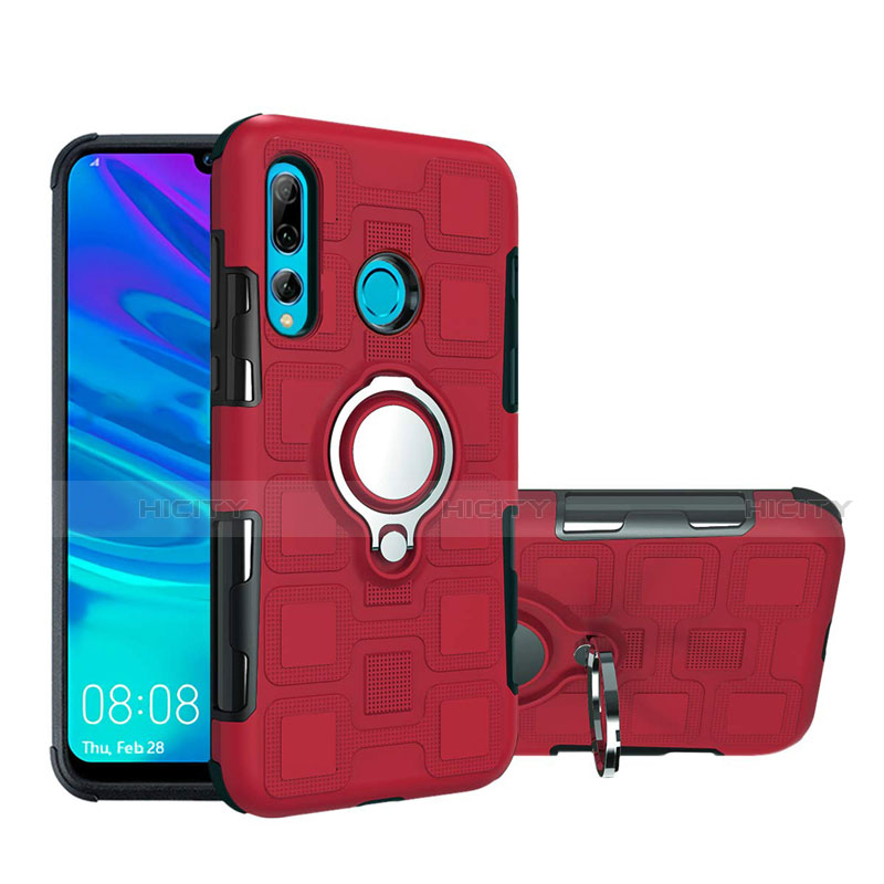 Custodia Silicone e Plastica Opaca Cover con Magnetico Anello Supporto R04 per Huawei Honor 20 Lite Rosso