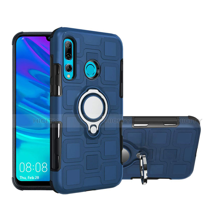 Custodia Silicone e Plastica Opaca Cover con Magnetico Anello Supporto R04 per Huawei Honor 20i Blu