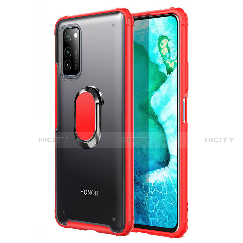 Custodia Silicone e Plastica Opaca Cover con Magnetico Anello Supporto R04 per Huawei Honor V30 5G Rosso