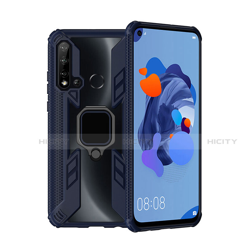 Custodia Silicone e Plastica Opaca Cover con Magnetico Anello Supporto R04 per Huawei Nova 5i