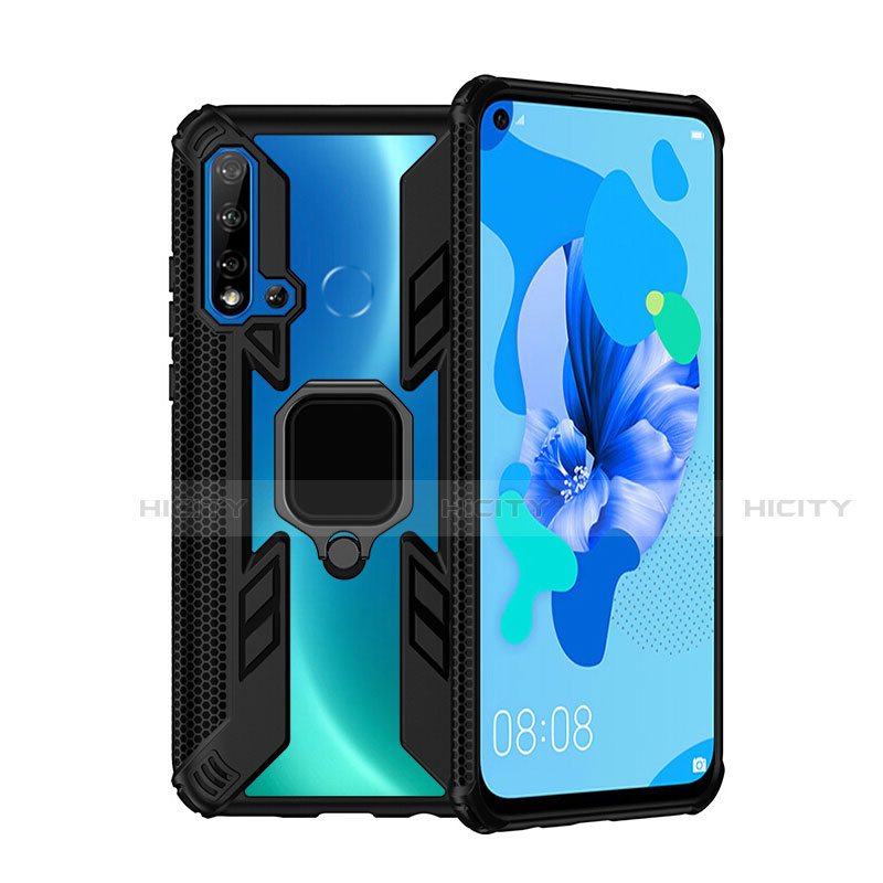 Custodia Silicone e Plastica Opaca Cover con Magnetico Anello Supporto R04 per Huawei Nova 5i