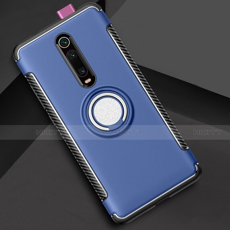 Custodia Silicone e Plastica Opaca Cover con Magnetico Anello Supporto R04 per Xiaomi Mi 9T Pro Cielo Blu