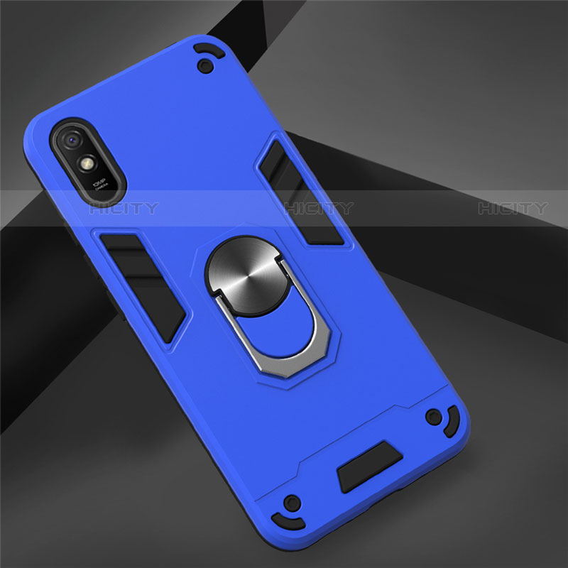 Custodia Silicone e Plastica Opaca Cover con Magnetico Anello Supporto R04 per Xiaomi Redmi 9A Blu