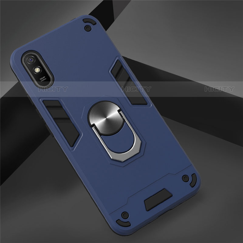 Custodia Silicone e Plastica Opaca Cover con Magnetico Anello Supporto R04 per Xiaomi Redmi 9A Blu Notte