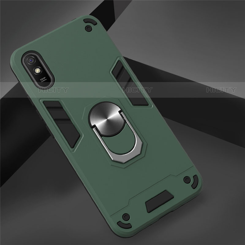 Custodia Silicone e Plastica Opaca Cover con Magnetico Anello Supporto R04 per Xiaomi Redmi 9A Verde Notte