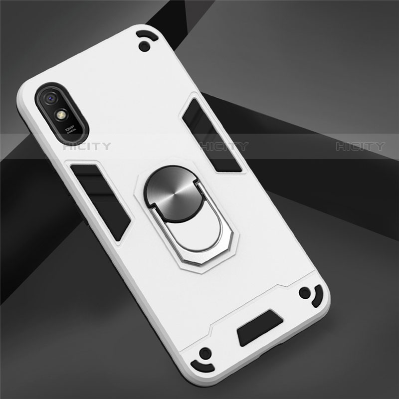 Custodia Silicone e Plastica Opaca Cover con Magnetico Anello Supporto R04 per Xiaomi Redmi 9i Bianco