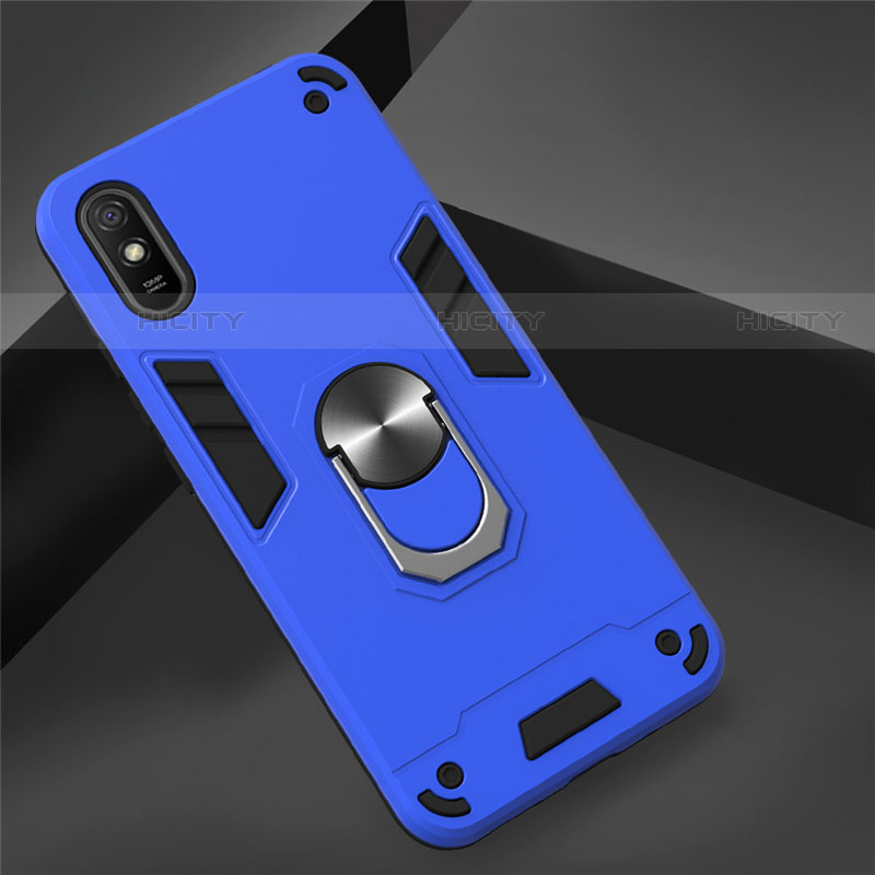 Custodia Silicone e Plastica Opaca Cover con Magnetico Anello Supporto R04 per Xiaomi Redmi 9i Blu