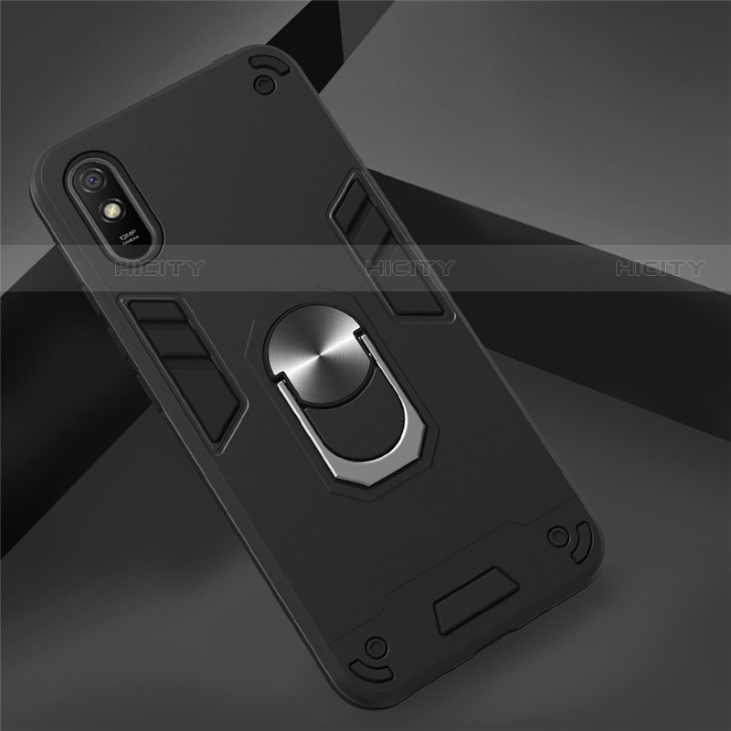 Custodia Silicone e Plastica Opaca Cover con Magnetico Anello Supporto R04 per Xiaomi Redmi 9i Nero