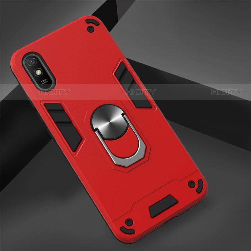 Custodia Silicone e Plastica Opaca Cover con Magnetico Anello Supporto R04 per Xiaomi Redmi 9i Rosso