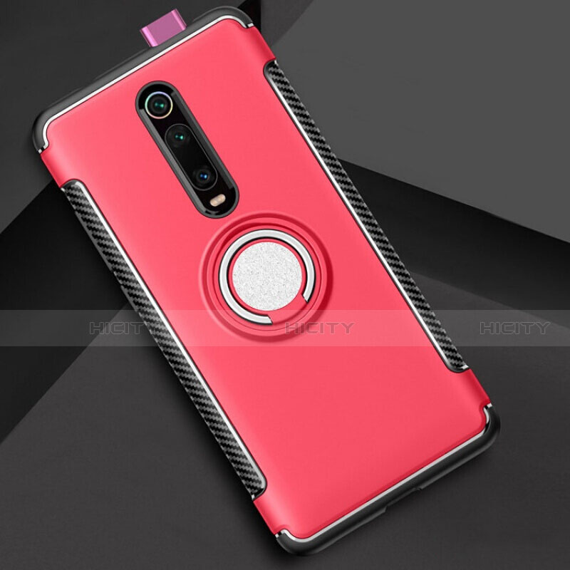 Custodia Silicone e Plastica Opaca Cover con Magnetico Anello Supporto R04 per Xiaomi Redmi K20 Rosso