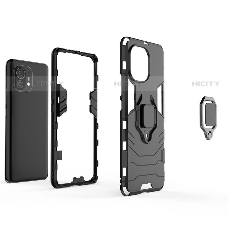 Custodia Silicone e Plastica Opaca Cover con Magnetico Anello Supporto R05 per Xiaomi Mi 11 Lite 4G