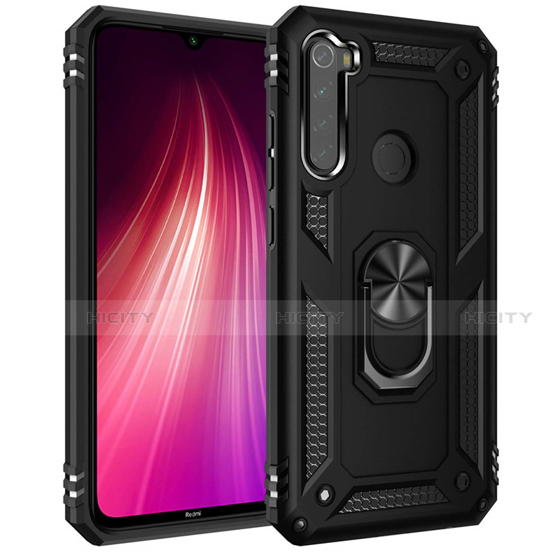 Custodia Silicone e Plastica Opaca Cover con Magnetico Anello Supporto R05 per Xiaomi Redmi Note 8 (2021) Nero