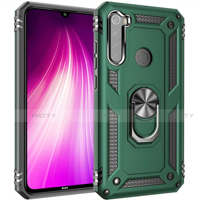 Custodia Silicone e Plastica Opaca Cover con Magnetico Anello Supporto R05 per Xiaomi Redmi Note 8 Verde