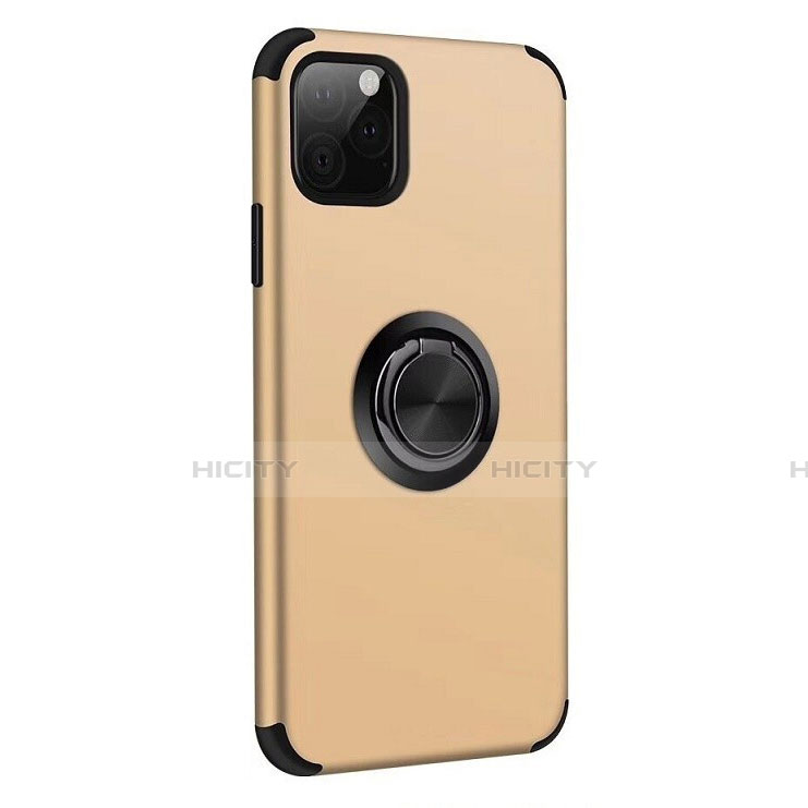 Custodia Silicone e Plastica Opaca Cover con Magnetico Anello Supporto R06 per Apple iPhone 11 Pro Oro