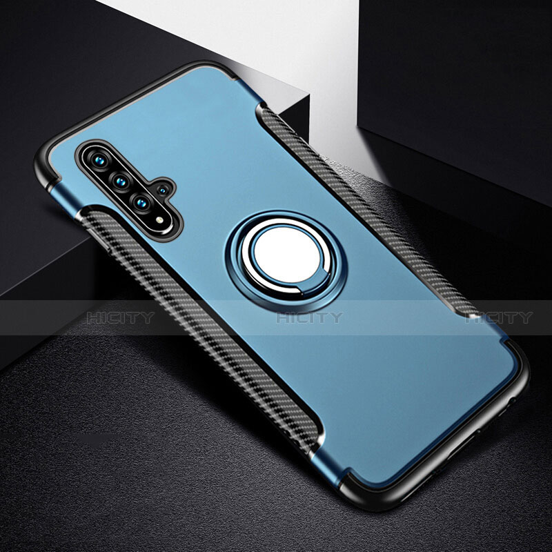 Custodia Silicone e Plastica Opaca Cover con Magnetico Anello Supporto R06 per Huawei Nova 5 Pro Cielo Blu