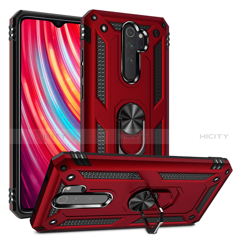 Custodia Silicone e Plastica Opaca Cover con Magnetico Anello Supporto R06 per Xiaomi Redmi Note 8 Pro Rosso