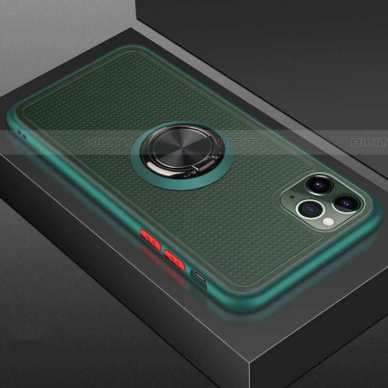 Custodia Silicone e Plastica Opaca Cover con Magnetico Anello Supporto R07 per Apple iPhone 11 Pro Max Verde