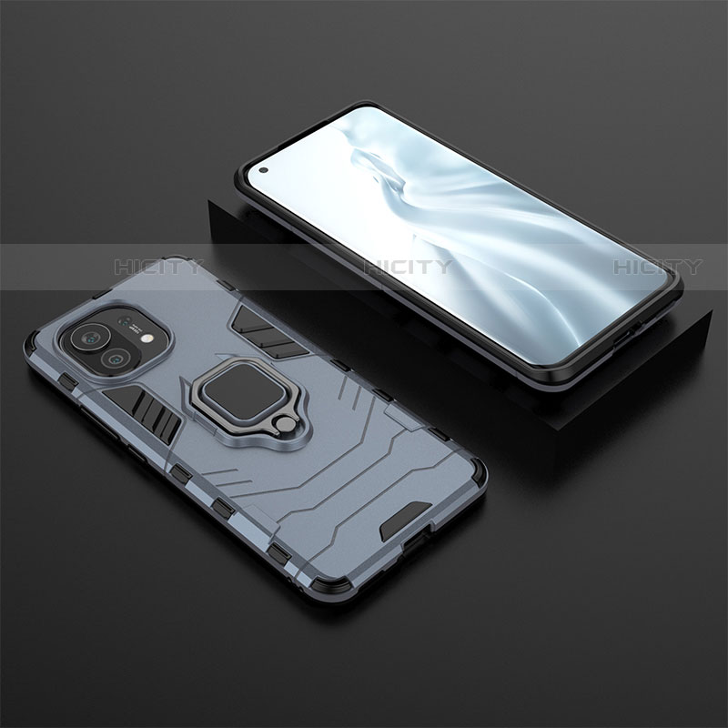 Custodia Silicone e Plastica Opaca Cover con Magnetico Anello Supporto R07 per Xiaomi Mi 11 Lite 4G Blu