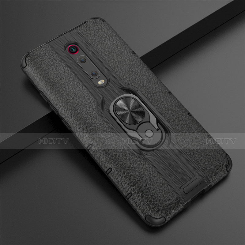 Custodia Silicone e Plastica Opaca Cover con Magnetico Anello Supporto R07 per Xiaomi Mi 9T Nero