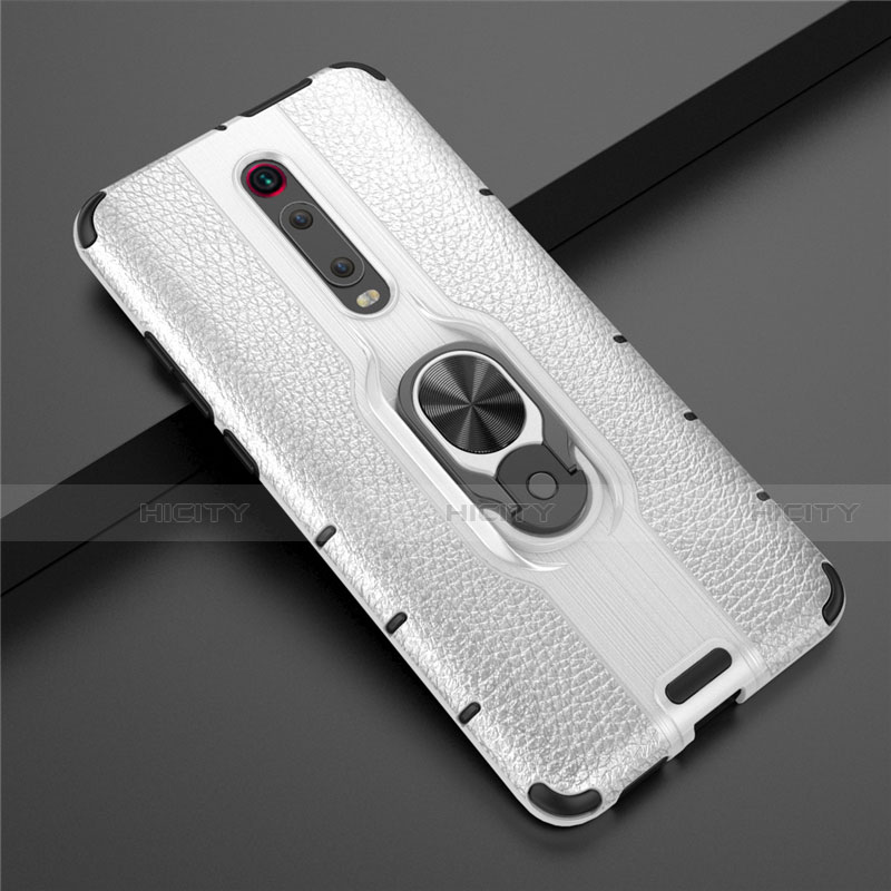 Custodia Silicone e Plastica Opaca Cover con Magnetico Anello Supporto R07 per Xiaomi Mi 9T Pro Argento