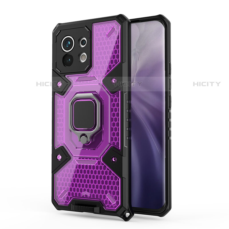 Custodia Silicone e Plastica Opaca Cover con Magnetico Anello Supporto R08 per Xiaomi Mi 11 Lite 4G Viola