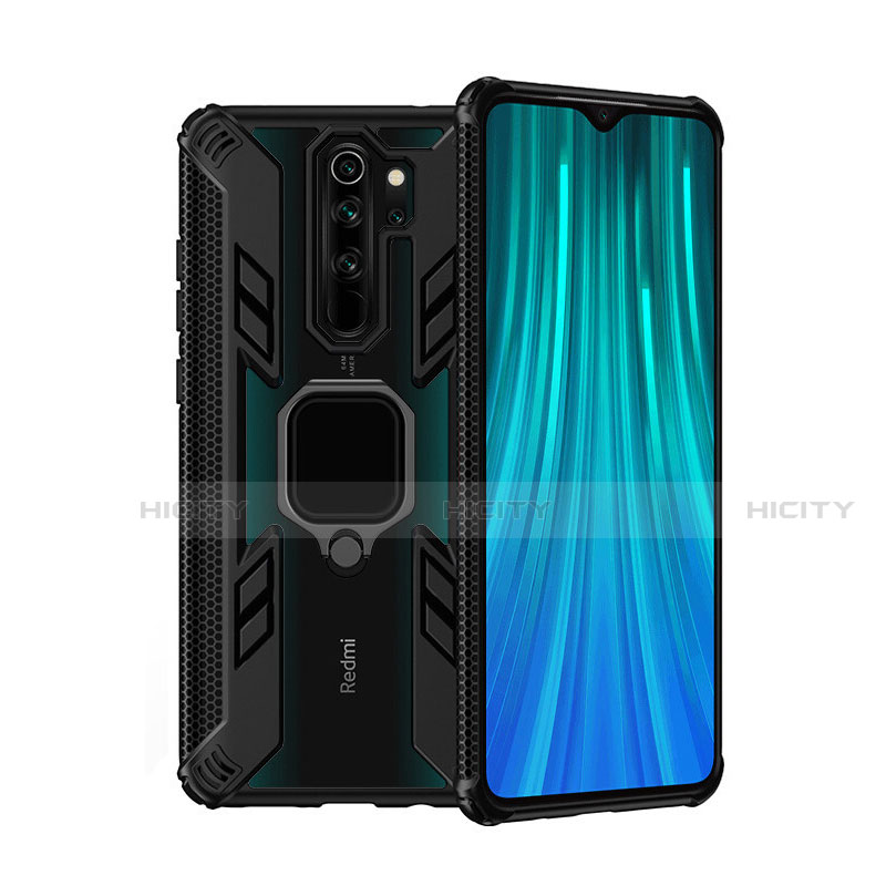 Custodia Silicone e Plastica Opaca Cover con Magnetico Anello Supporto R09 per Xiaomi Redmi Note 8 Pro Nero