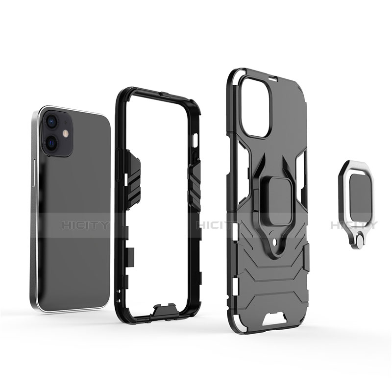 Custodia Silicone e Plastica Opaca Cover con Magnetico Anello Supporto S01 per Apple iPhone 12