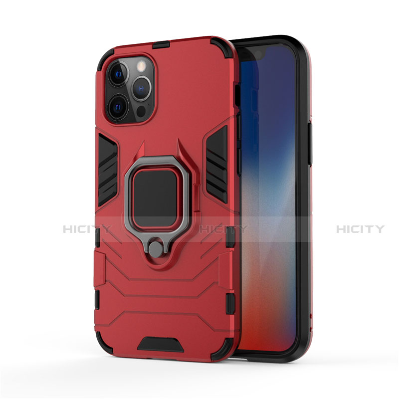 Custodia Silicone e Plastica Opaca Cover con Magnetico Anello Supporto S01 per Apple iPhone 12 Pro Max Rosso