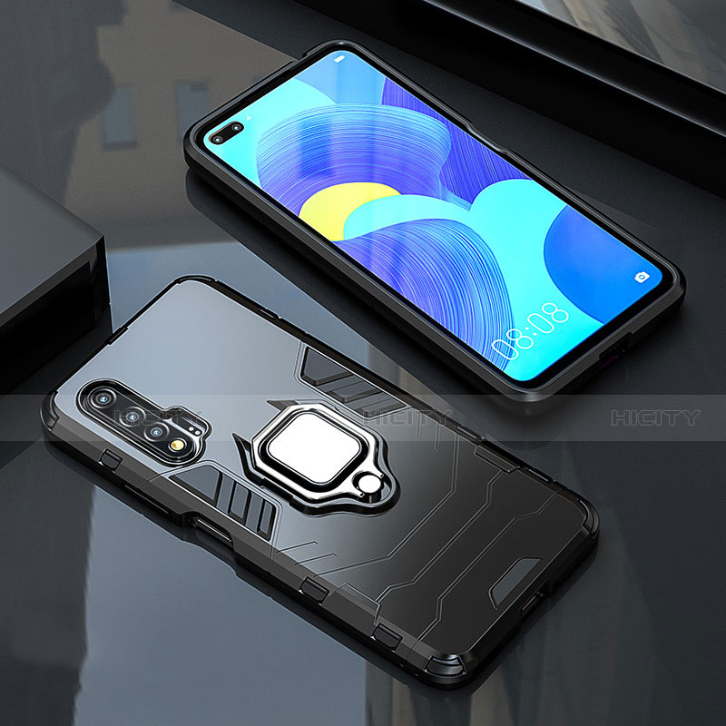 Custodia Silicone e Plastica Opaca Cover con Magnetico Anello Supporto S01 per Huawei Nova 6 Nero