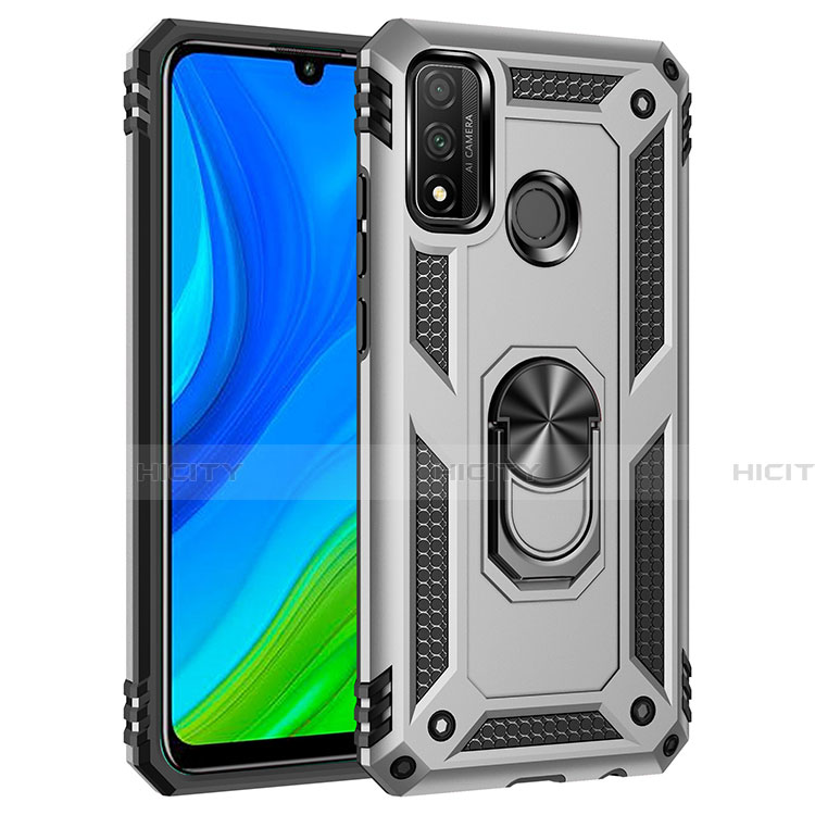 Custodia Silicone e Plastica Opaca Cover con Magnetico Anello Supporto S01 per Huawei Nova Lite 3 Plus Argento