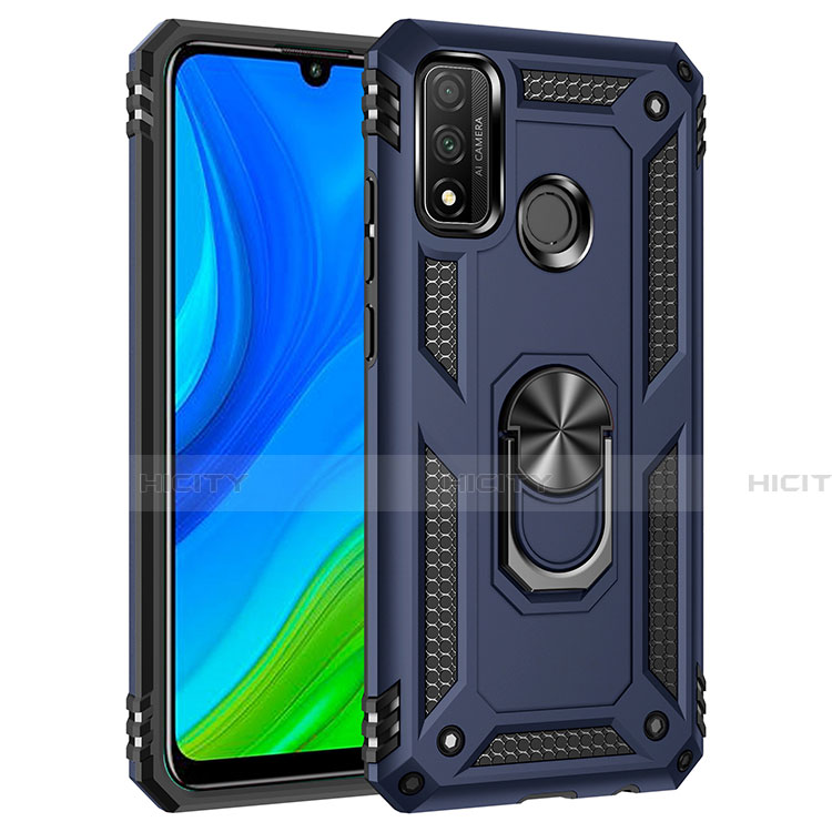 Custodia Silicone e Plastica Opaca Cover con Magnetico Anello Supporto S01 per Huawei P Smart (2020) Blu