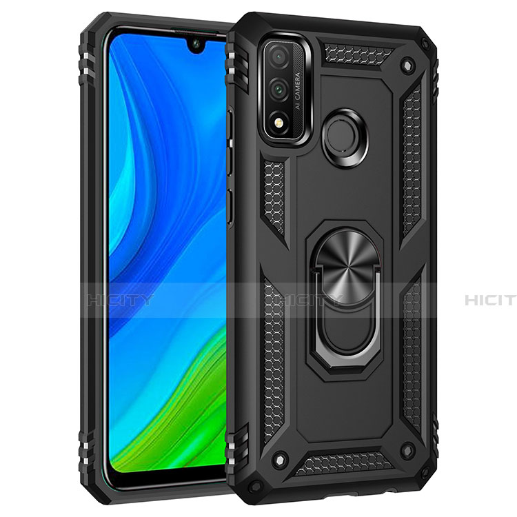 Custodia Silicone e Plastica Opaca Cover con Magnetico Anello Supporto S01 per Huawei P Smart (2020) Nero