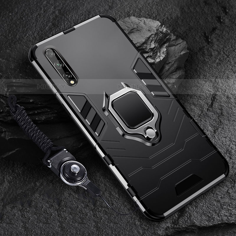 Custodia Silicone e Plastica Opaca Cover con Magnetico Anello Supporto S01 per Huawei P smart S Nero