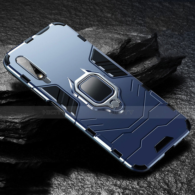 Custodia Silicone e Plastica Opaca Cover con Magnetico Anello Supporto S01 per Huawei P Smart Z (2019) Blu