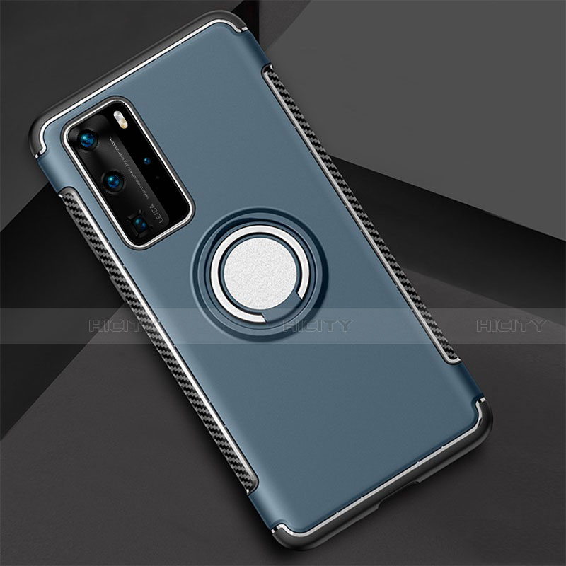 Custodia Silicone e Plastica Opaca Cover con Magnetico Anello Supporto S01 per Huawei P40 Pro Cielo Blu