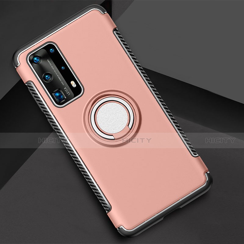 Custodia Silicone e Plastica Opaca Cover con Magnetico Anello Supporto S01 per Huawei P40 Pro+ Plus